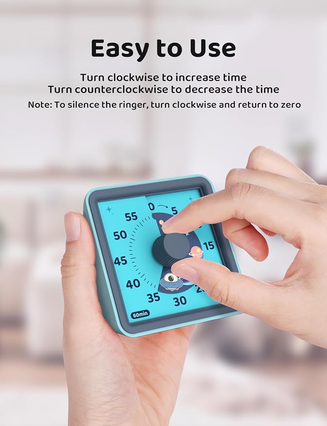 LIORQUE Visual Timer for Kids, 60 Minute Countdown Timer, Steel Blue | Non-Ticking, 3 Volume Levels, Timer for Classroom Kitchen Office ADHD, 2 AAA Batteries Included