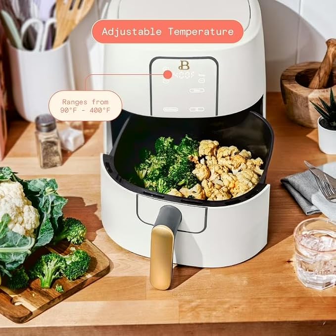 B 6 Quart Digital Air Fryer TurboCrisp Technology, Large Touchscreen Controls, Ceramic Roast Reheat Dehydrate Nonstick, Family Size for 5-7 People (White)
