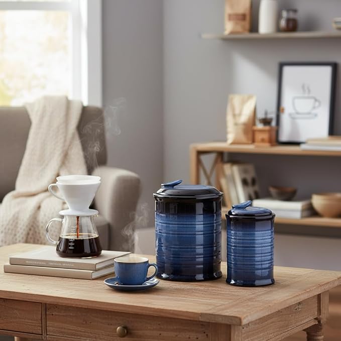 Nihow Food Storage Jar,Ceramic Canister Sets for The Kitchen,Set of 2,Blue | Air Tight Lid,Seal Damp-proof,For Flour/Sugar/Rice/Coffee/Cookies/Candy,Kitchen Counter Canister/Dishwasher Safe
