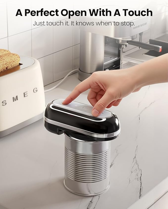Canslab Retro Rechargeable Electric Can Opener, LED Battery Track&Auto Stop | True One-Touch Operation, Wall-Mountable Small Size, Side Cut Smooth Edge, Rechargeable, for Seniors with Arthritis, Black
