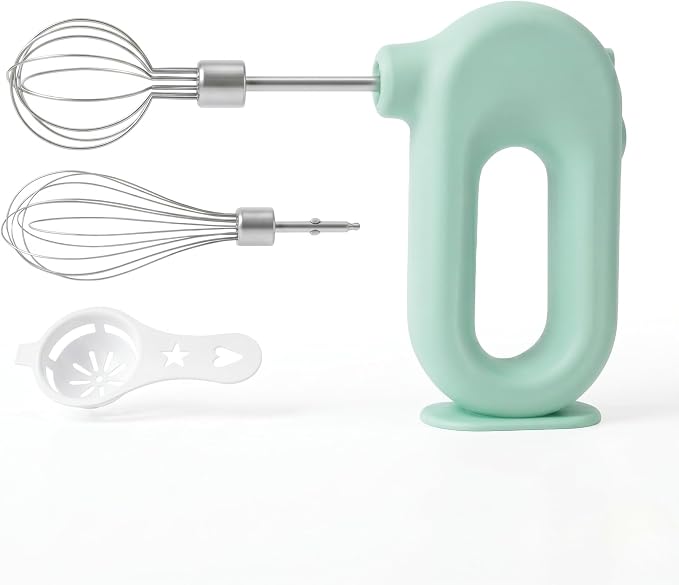 Colorful Mini Cordless Hand Mixer, Self-Standing USB Rechargeable Handheld Egg Beater with 4 Speeds & 2 Whisks, Lightweight Portable Electric Whisk for Kitchen Baking and Cooking(Green)