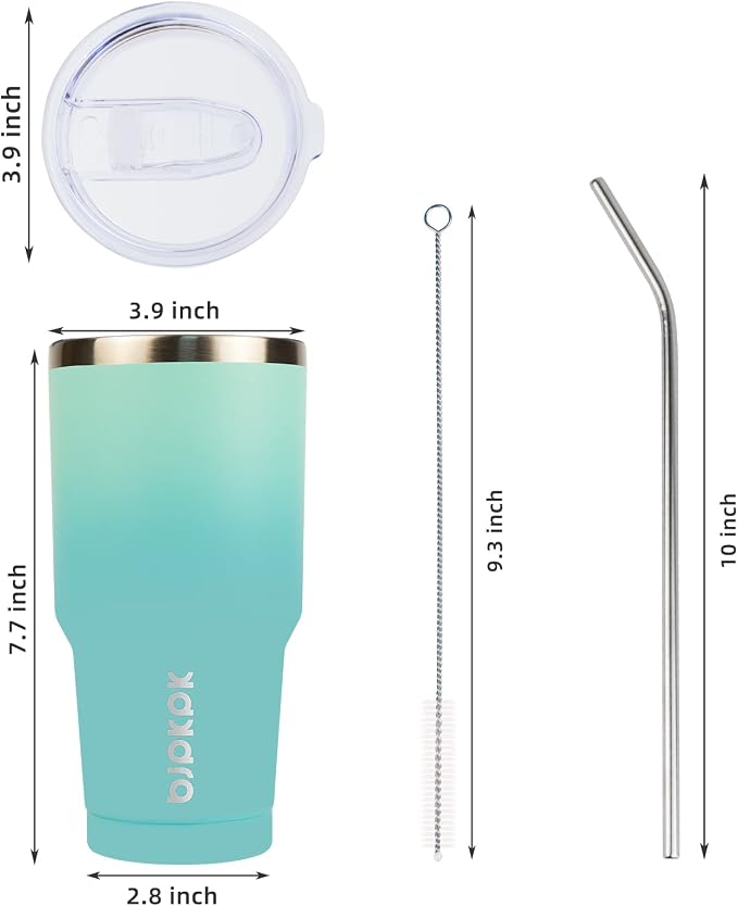 BJPKPK 30 oz Tumbler with Lid and Straw, Insulated Stainless Steel Cup | Double Wall Vacuum, BPA Free, Leak Proof, Keeps Hot/Cold, Travel & Beach Ready, Car Holder Fit, Mint