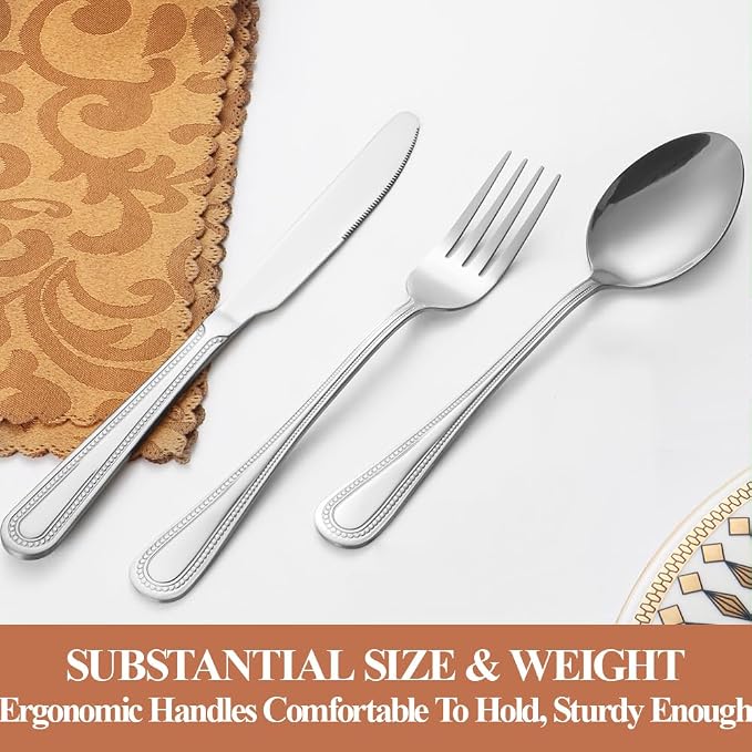20 Pcs Silverware Set for 4, Food Grade Stainless Steel Flatware Set, Eating Utensils Sets Include Fork/Knife/Spoon, Reusable Cutlery Set for Home Kitchen, Dishwasher Safe, Pearl-edged