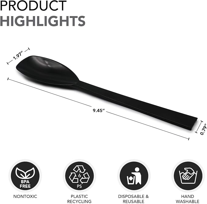 Party Essentials Plastic Party Buffet Serving Utensils Kit, Spoons/Forks/Tongs, 40-Piece, Black