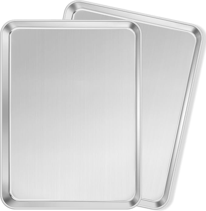 Leonyo Non-Toxic 17x13IN Half Stainless Steel Baking Sheets Pan, 2 Pack | Commercial-Grade 13x17IN Metal Half Cookies Sheet Pans For Baking, Toaster Oven Baking Trays For Food, Dishwasher Safe
