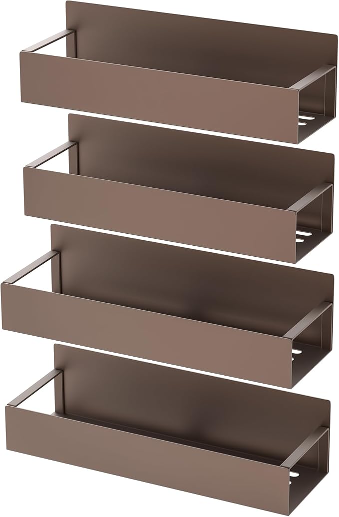 Metal Magnetic Spice Rack for Refrigerator Bronze, 4 Pack | Magnetic Shelves Heavy Duty for Fridge in Kitchen, Seasoning Storage Organizer, For Oven Washer and Dryer, For Heavier Items