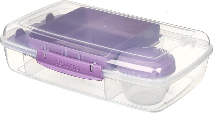Sistema To Go 1.76L (3-Pack) Bento Box Food Storage Containers, School Lunch Boxes with Removable Dividers & Snack Pot, Freezer, Microwave, & Dishwasher-Safe, Assorted Colors, BPA-Free