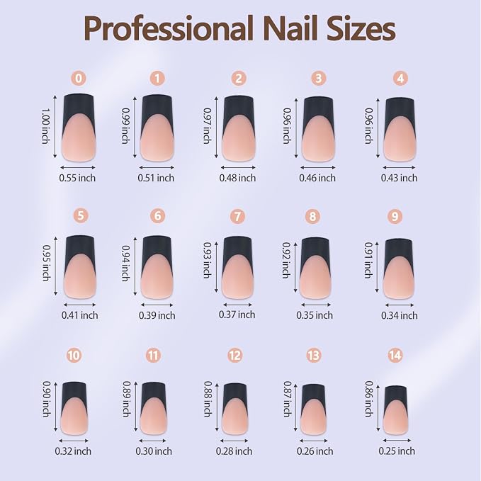 Misssix 240Pcs Black French Tip Press on Nail Long Square Gel Fake Nails | No Need to File 3 in 1 French Gel Nail Tips Pre-lasting, Fake Nails for Nail Art DIY 15 Sizes