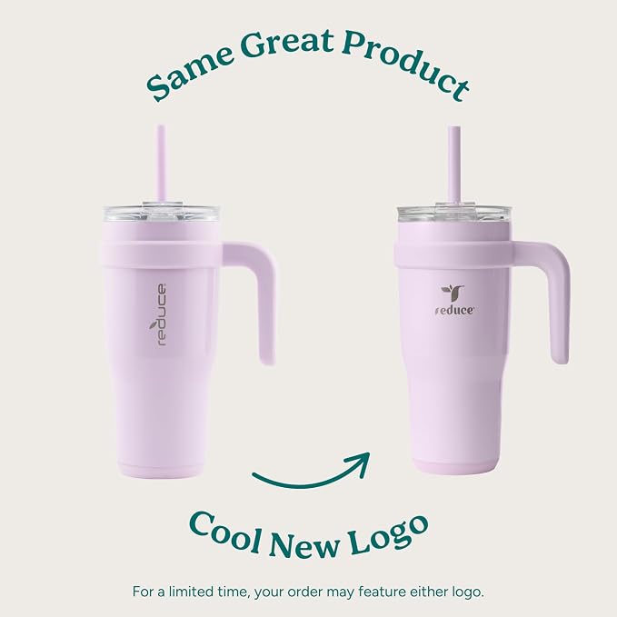 REDUCE 24 oz Stainless Steel Tumbler with Handle - Dual-Wall Vacuum Insulated Travel Mug, Sweat-Proof Lid & Reusable Straw - Keeps Drinks Cold for 24 Hrs, Fits Cupholders, Dishwasher Safe - Mojito
