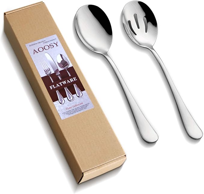 AOOSY Serving Spoons Set of 6, Stainless Steel Serving Utensils for Buffet | Slotted and Solid Spoon for Buffet,Catering, Party,8.7In,Serving Spoons x 3,Slotted Spoons x 3,Mirror Polished