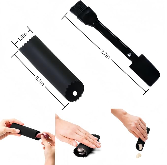 WUJIE Stainless Steel Garlic Press and Slicer - 2-in-1 Crusher and Mincer, Professional Kitchen Tool with Cleaning Brush for Garlic and Ginger, Aluminum Alloy