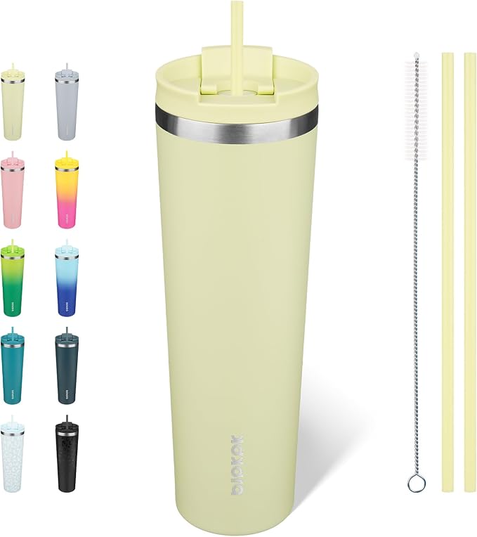 BJPKPK 34oz Coffee Tumbler with Straw, Insulated Stainless Steel Cup | Double Wall Vacuum, Leak Proof Lid, Keeps Hot/Cold/Iced, BPA Free, Dishwasher Safe, Travel & Outdoor, Macaron Green