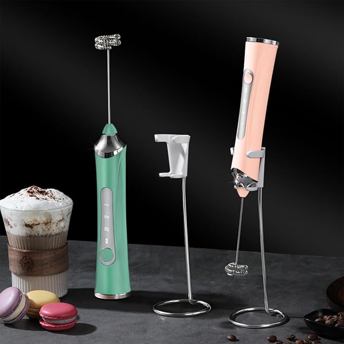 Rechargeable Milk Frother Handheld For Coffee,3 Speeds Frother Wand With Stand, Batidora De Mano Electrica,Coffee Frother With 2 Heads,Drink Mixer Electric Handheld,Kitchen Essentials (Colorful 2)