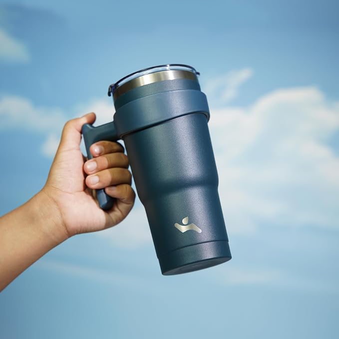 Konokyo 20 oz Tumbler with Handle and Straw, Insulated Travel Mug | Navy Blue; BPA-free, leak-proof tumbler with 2 lids, 2 straws, cup holder fit for coffee, office, travel & daily use