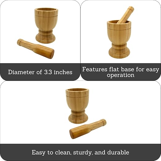 IMUSA USA Bamboo Mortar and Pestle, Small, Natural | Polished Finish, Naturally Crafted and Sturdy Design, Ideal for Crushing Fresh Spices and Herbs, Makes a Great Gift