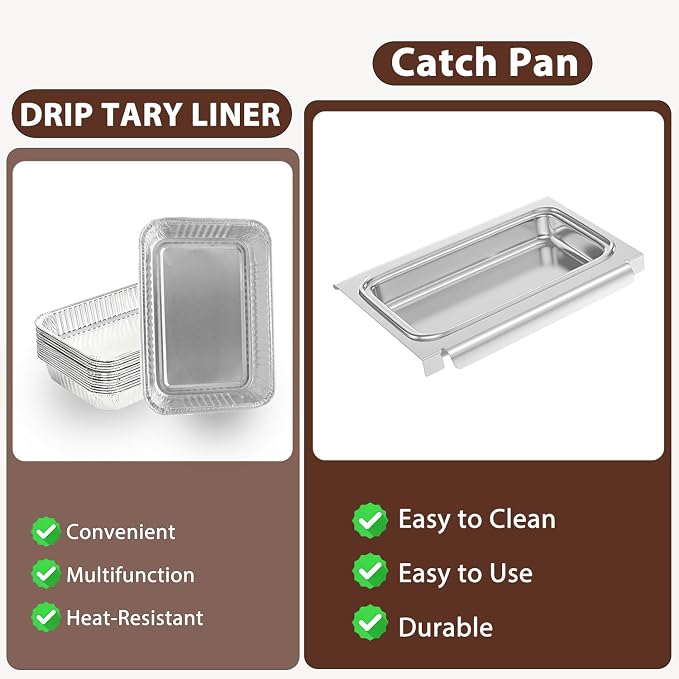 67047 Catch Pan with 15-Pack Aluminum Pan Liners for Weber Spirit/Genesis | 83156 6415 Grease Drip Tray Liners Parts for Weber Spirit I&II 200/300, for Weber Genesis I&II LX 200/300, Weber Traveler