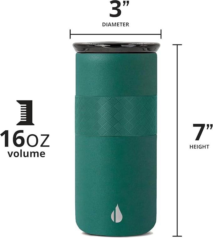 Elemental Artisan 16oz Triple-Wall Insulated Coffee Tumbler w/Ceramic Lid | Triple Wall Coffee Travel Mug, Reusable Stainless Steel Coffee Tumbler; Thermal Coffee Cups for Hot (6 Hrs) & Cold (18 Hrs)