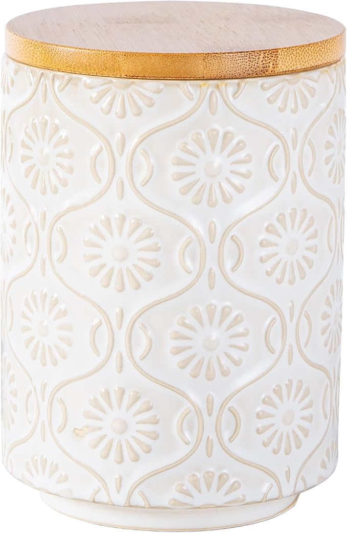 TEATALK Ceramic Canister with Airtight Lid, Perfect for Coffee, Sugar, Tea Storage, 23 Fl Oz, White
