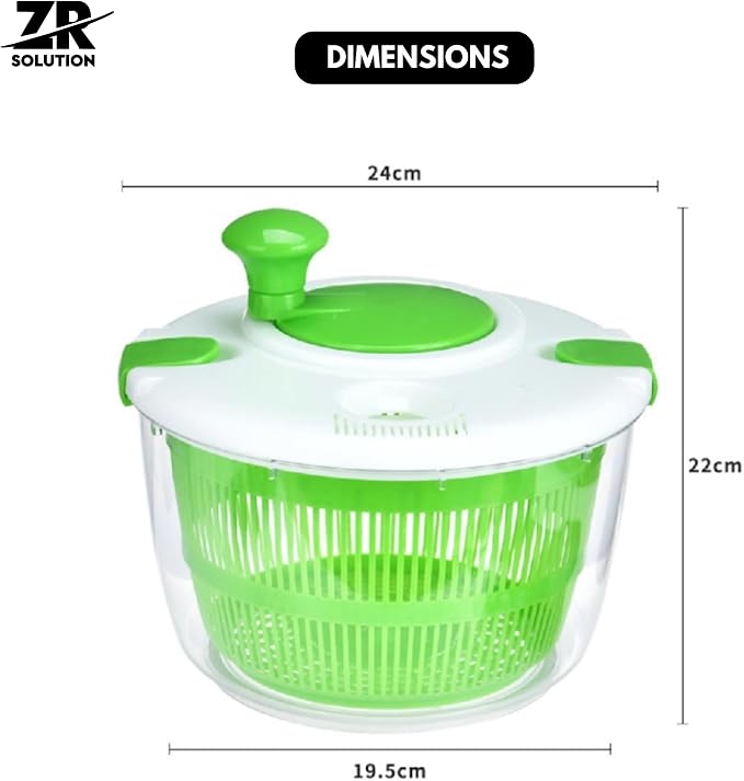 Large Salad Spinner 5 Quart, Manual Lettuce Dryer and Vegetable Washer with Easy Spin Handle, Removable Basket, Drain Bowl and Non-Slip Base for Salad, Greens, Fruits and Kitchen Prep