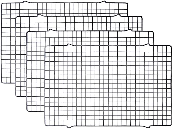 Tebery 4 Pack Black Heavy-Duty Wire Cooking Rack Baking Racks, Nonstick Baking & Cooling Grid for Roasting, Cooking, Grilling, Drying - 16" x 10"