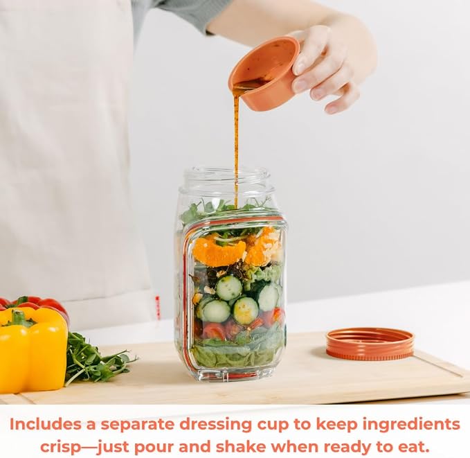 Prepara The Original Salad Pod, 4.5 Cups, Orange | BPA-Free, Ideal for Meal Prep & Salads, 4.5-Cup Pod with 2.5 oz Dressing Capsule