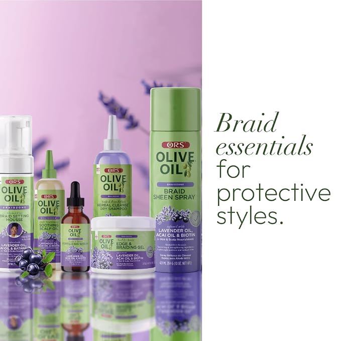 ORS Olive Oil Braidzone Braid Sheen Spray with Lavender, Acai & Biotin for Hair & Scalp Nourishment 10 Ounces