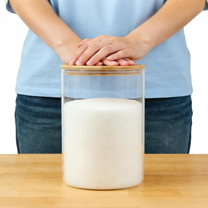 2-Pack Glass Jars with Bamboo Lids,101oz Flour Sugar Containers | Set of 2 Large Kitchen Airtight Food Storage Jars for Flour, Rice, Oats, Coffee Beans, Sugar, Candy, Cookies, Spices