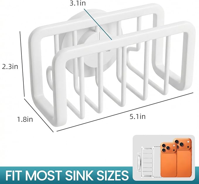 TAILI Rustproof Sponge Holder for Kitchen Sink with Suction Cup-White | Rustproof Aluminum Sink Caddy for Sponges, Brushes, Stoppers & Scrapers,Removable Ventilated Quick-dry Design, Holds Up 11lbs