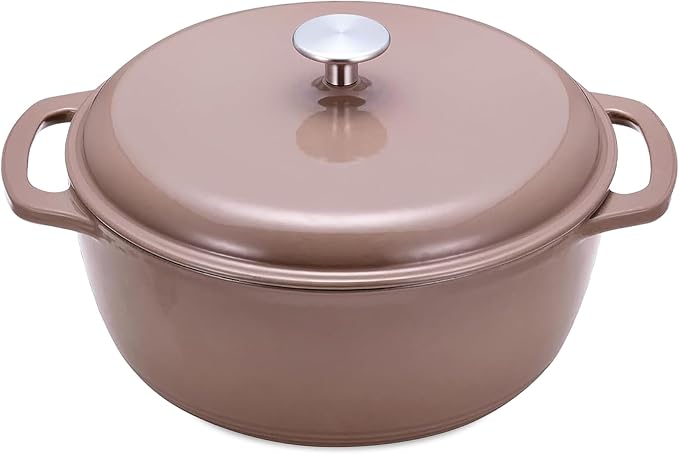 Amazon Basics Cast Iron Dutch Oven Pot with Lid, Enameled, Dual Handles, Heavy-Duty, Large, 7.3-quart, Clay