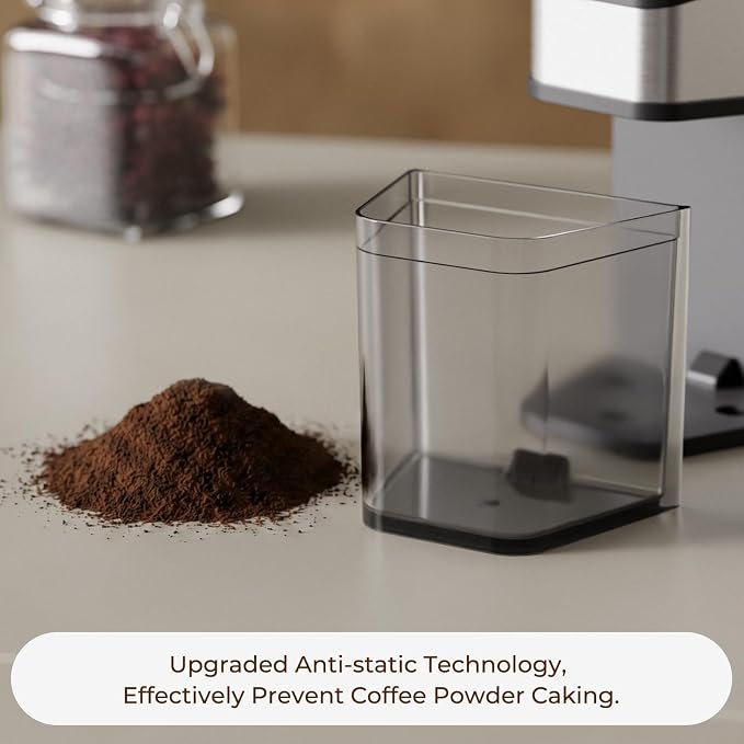 Conical Burr Coffee Grinder with 60 Settings and Touch Screen | 1-60s Timer & 1-8 Cup Dosing, Anti-Static, Removable Ring & Cone Burrs for Easy Cleaning, Low Noise for Home Use, Black