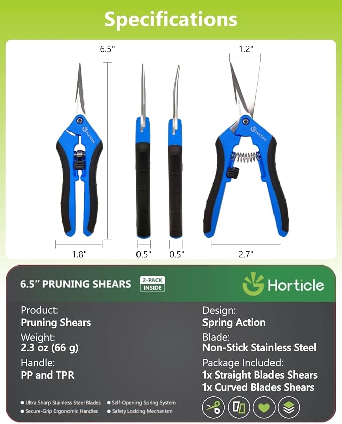 2-Pack 6.5" Garden Scissors Pruning Shears for Detailed Gardening | Ultra-Sharp Stainless Steel Precision Trimming Snips – Micro-Tip Straight & Curved Blades for Flowers & Delicate Plant Care