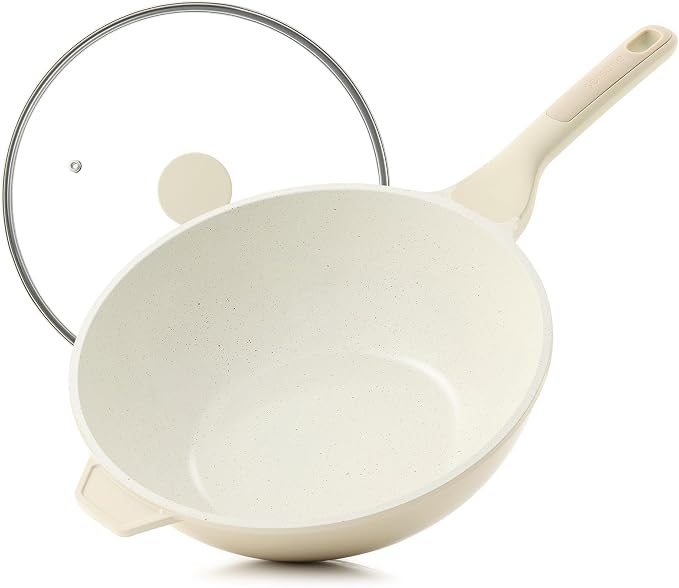 SENSARTE Nonstick Ceramic Wok Pan with Lid, 11Inch Non Toxic Stir-fry Pan | PFAS Free, Induction Cookware, Even & Fast Heating, Easy to Clean, Durable, Non stick Frying Pans Skillet, Stay-cool Handle