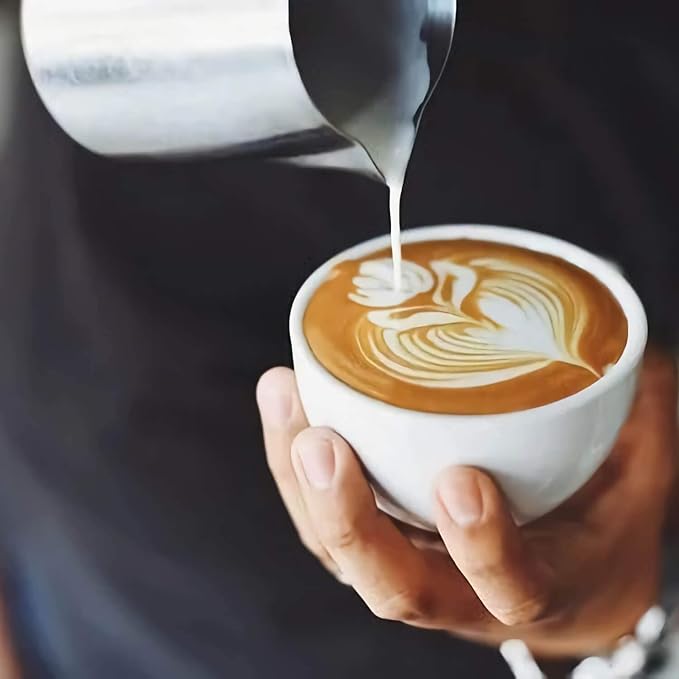 12oz Milk Frothing Pitcher, Stainless Steel Espresso Steamer Frother Cup | 350ml metal jug includes professional latte art decorating pen; top barista accessories for perfect coffee cappuccino making