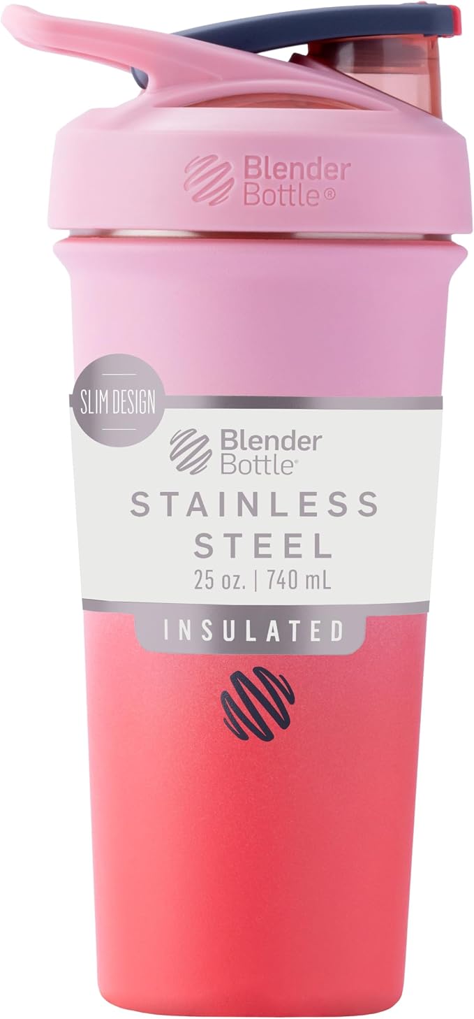 BlenderBottle Sport Sleek Insulated Shaker Bottle 25 oz Flamingo Gradient