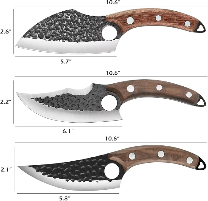 Handmade Forged Kitchen Knife 3 Pcs Professional Chef Knife Set, Hunting, BBQ Meat Knives for Cooking, Forged Kitchen Knife with High Carbon Stainless Steel Cutlery With Leather Sheaths