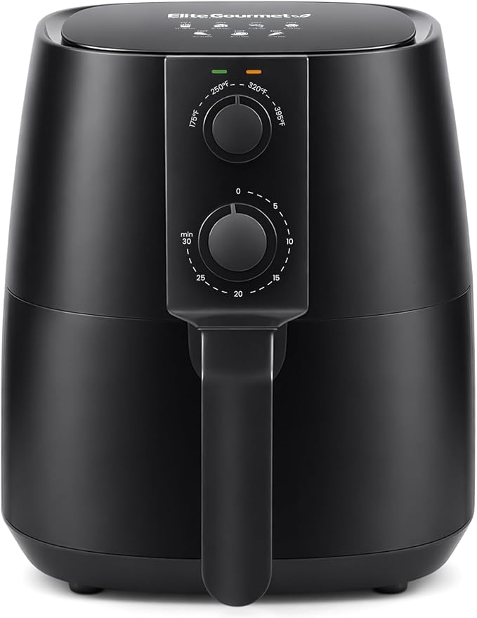 Elite Gourmet EAF4617 Digital Hot Air Fryer, Oil-Less, 1350W, 4Qt, Black | Healthy Cooker, Timer & Temperature Controls