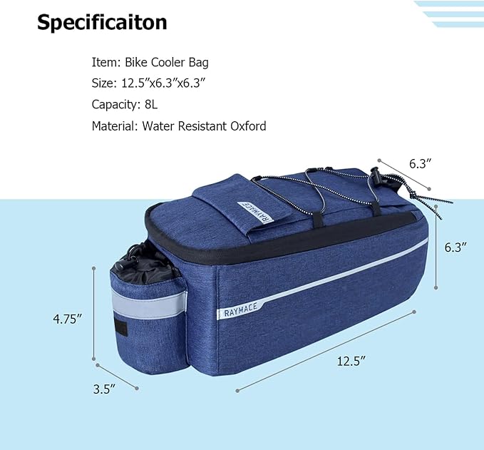 RAYMACE Bike Rear Rack Bag, Bike Trunk Cooler Bag | Bicycle Pannier for Warm or Cold Items (Navy)