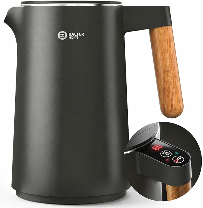 BALTER Electric Kettle with Temperature control, 113 °F – 212 °F, Tea pot, Stainless steel, double wall water kettle, BPA-free, quiet tea kettle, 1.5 L, 2200 W, Blue Gray
