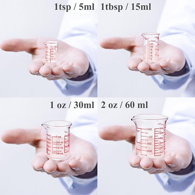 Ackers 4-Piece Glass Measuring Cup Set, Borosilicate Beaker Style Nesting Liquid Measuring Cups