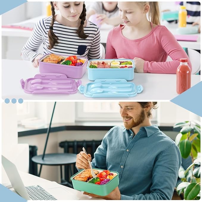 LOVINA Bento Boxes for Adults - 1100 ML Lunch Box Container For Kids Teens | Built-in Spoon & Fork - Durable for On-the-Go Meal, BPA-Free and Food-Safe Materials(Purple Green)