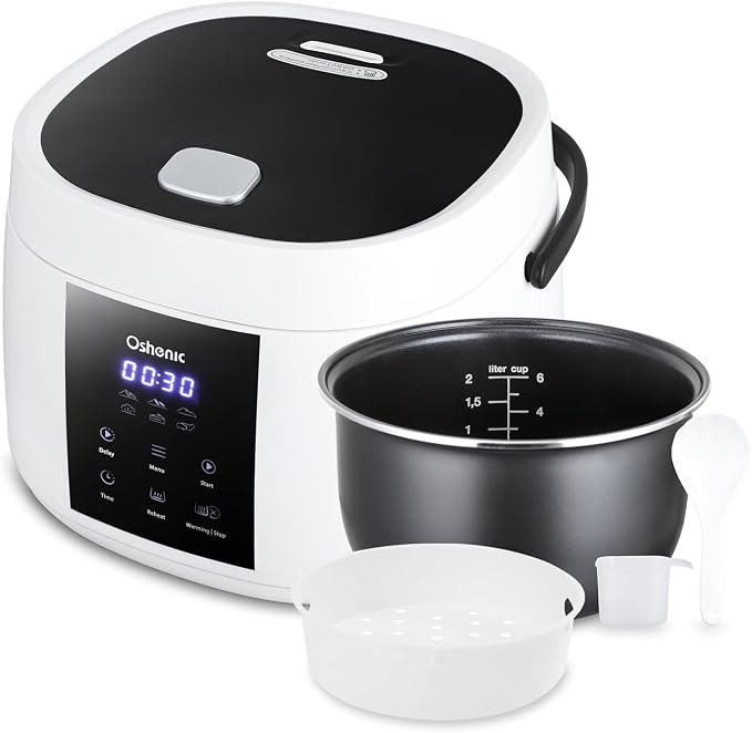 Rice Cooker Small,6-Cup Uncooked/12-Cup Cooked,6-in-1 Multi Cooker | Portable Non-Stick Rice Maker With Steamer Basket,12 Hours Timer Delay & Keep Warm Function for Soups,Stews,Oatmeal