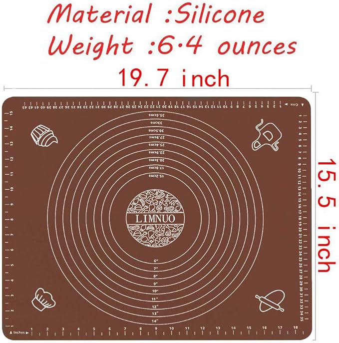 Silicone Baking Mat, Extra Thick Large Non Stick Pastry Mat Sheet for Dough Pie Crust Rolling Mats (Brown, L-16''(W)*24''(L))