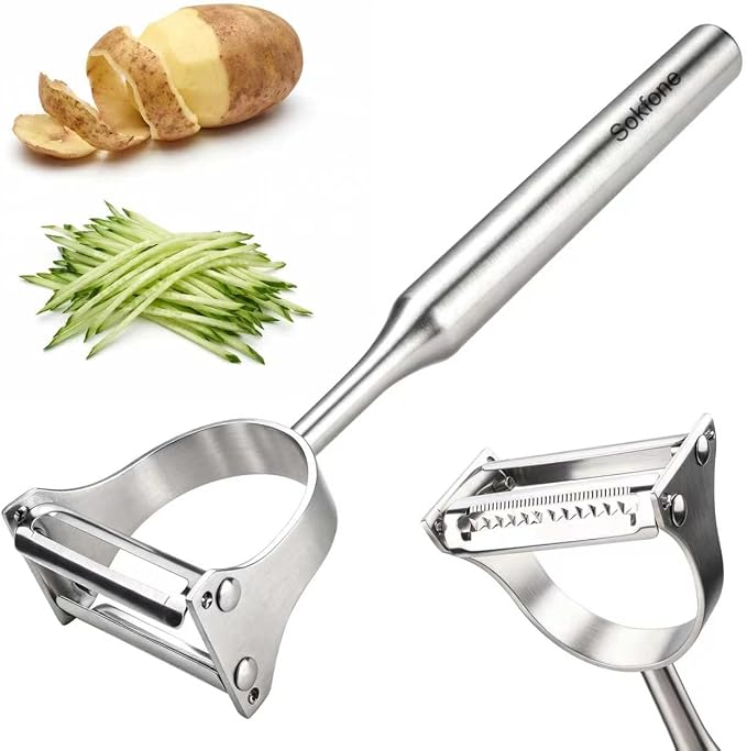 Stainless Steel Vegetable Peeler, 2-in-1 Multifunctional Vegetable Peeler & Julienne Peelers with Straight Edge and Serrated Blades, Fruit Carrot Potato Veggie Peelers Slicer Tool for Kitchen