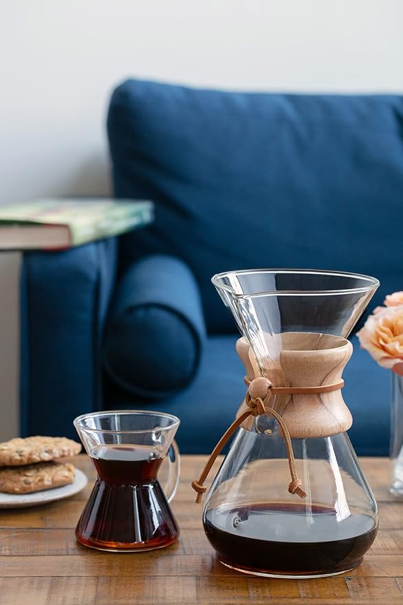 Chemex Pour-Over Glass Coffeemaker - Classic Series - 8-Cup - Exclusive Packaging | Manual Drip Coffee Brewer, Non-Porous Borosilicate Glass, Uses Bonded Filters, Sediment-Free