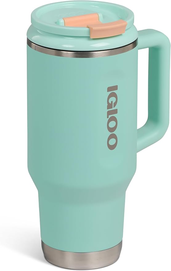 Igloo, 32 oz Tumbler with Handle, Reusable Travel Mug, Stainless Steel Insulated Hydration Cup for Hot & Cold Beverages, Seafoam
