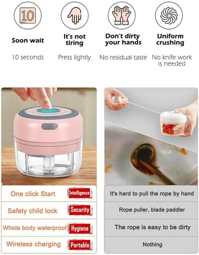 Electric Mini Garlic Mincer, 100ML USB Vegetable Onion Chopper | Portable Small Food Processor for Ginger, Chili, Vegetables
