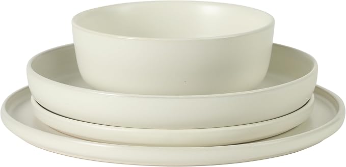 Gibson Elite Bayou Moon Plates and Bowls Sets, 16-Piece White Matte Stoneware Dinnerware Sets, Solid Color Reactive Glaze Dish Set