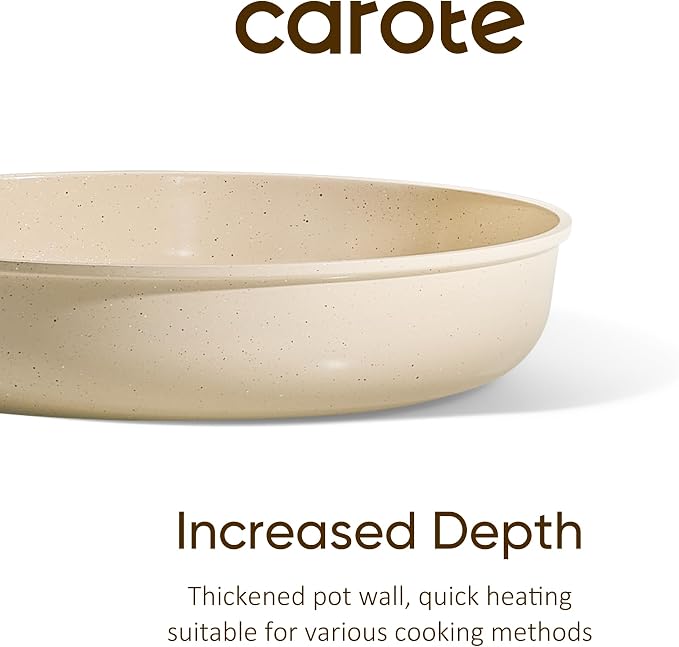 CAROTE 8" Frying Pan Set, Ceramic Frying Pan, Non-Toxic PTFE & PFOA Free Fry Pan & Omelet Pan, Compatible with Induction, Gas Cooktops
