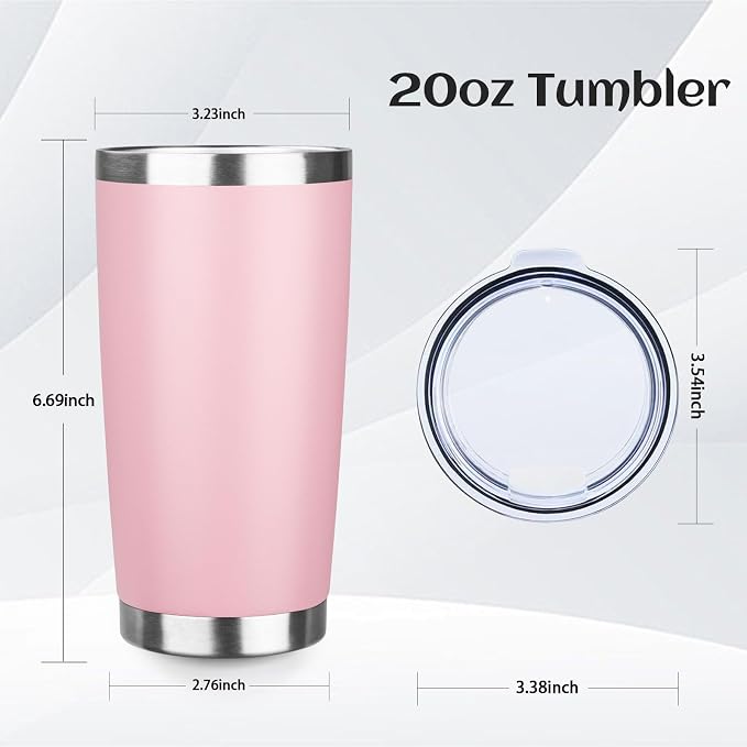 StarSpeed 6 Pack 20oz Stainless Steel Travel Coffee Tumbler,Light Pink | Travel Coffee Mug Bulk,Spill-proof Lid,Double Wall,BPA-free Travel Cups,Insulated Cup Fits Car Cupholders