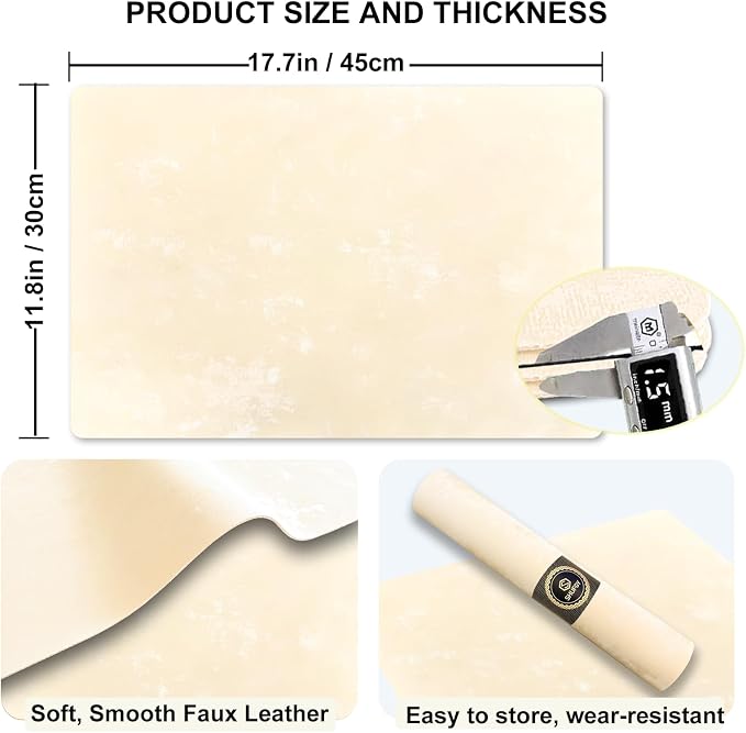 Faux Leather Placemats Set of 6, 11.8"x17.7", Pearl White